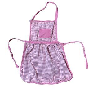Vintage Children's Apron Pink White Gingham Cotton Velcro Tie Pocket Child's